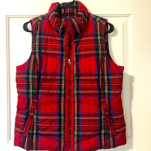 Lands End Red Plaid Puffer Vest